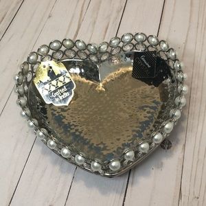 Heart Shaped vanity Jewelry Tray Pearl & Crystal